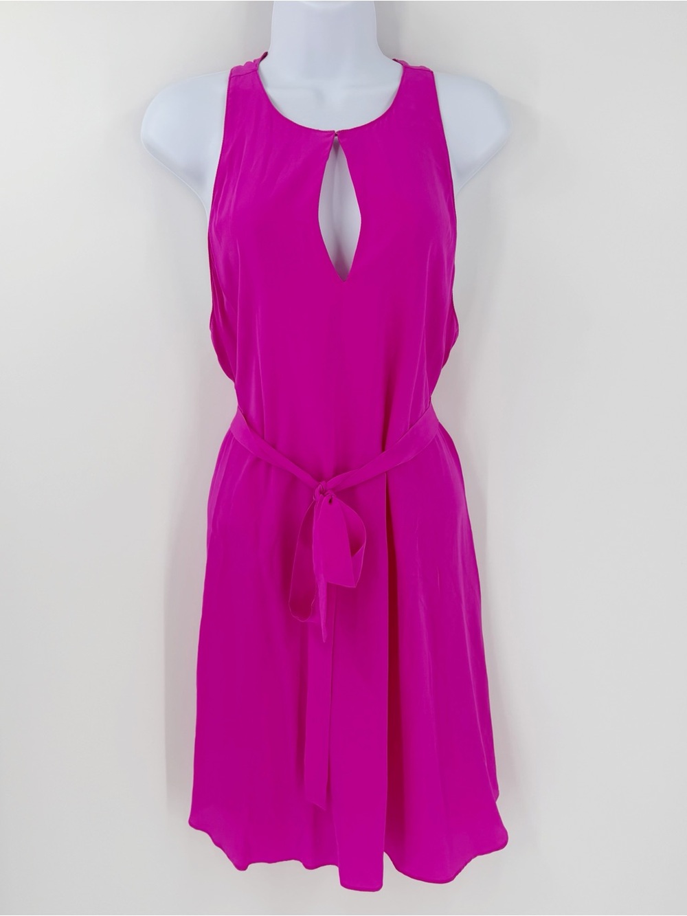 Rory Beca Silk Fuchsia Pink Belted Cocktail Dress Size L 2010s Contemporary
